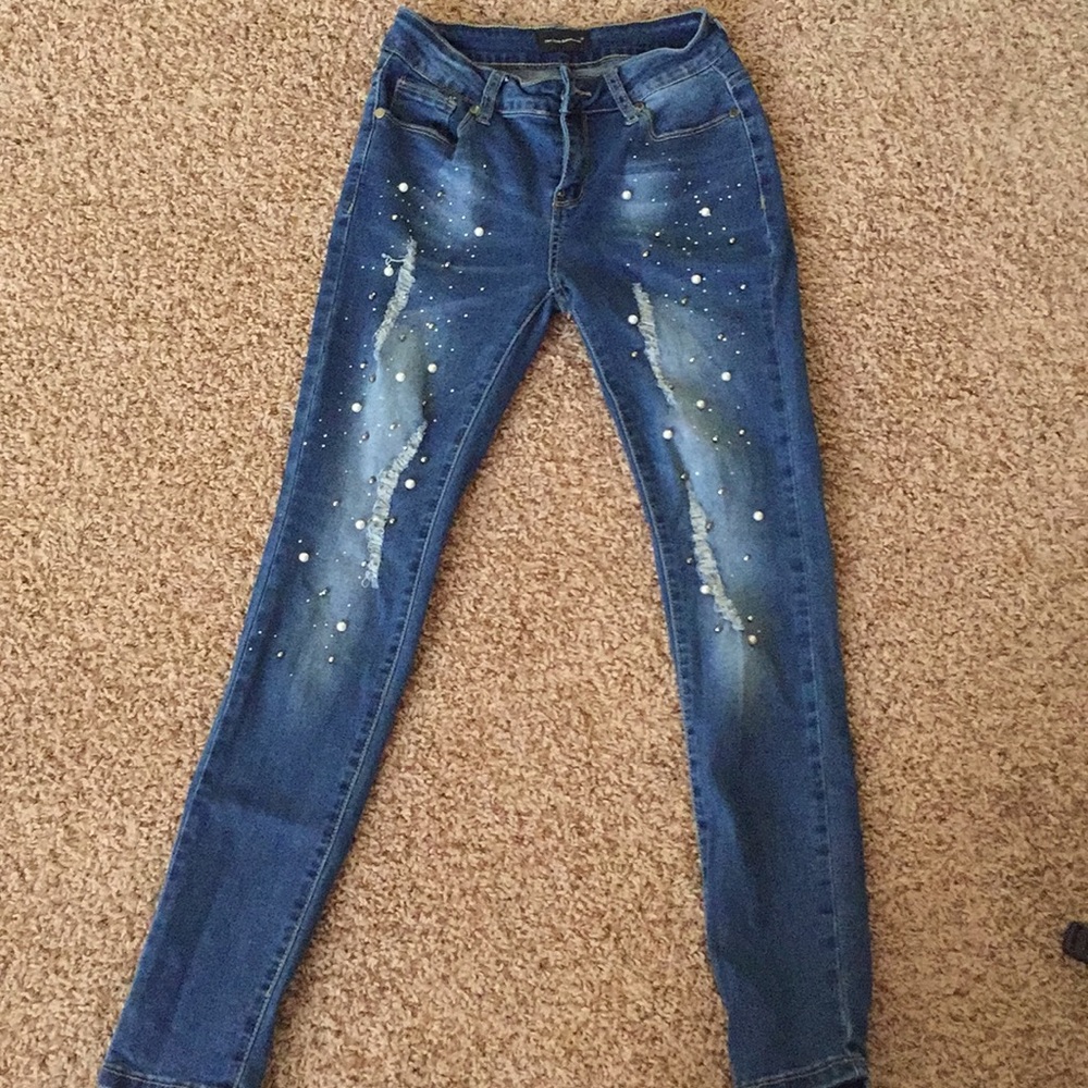 Pearl embedded skinny jeans